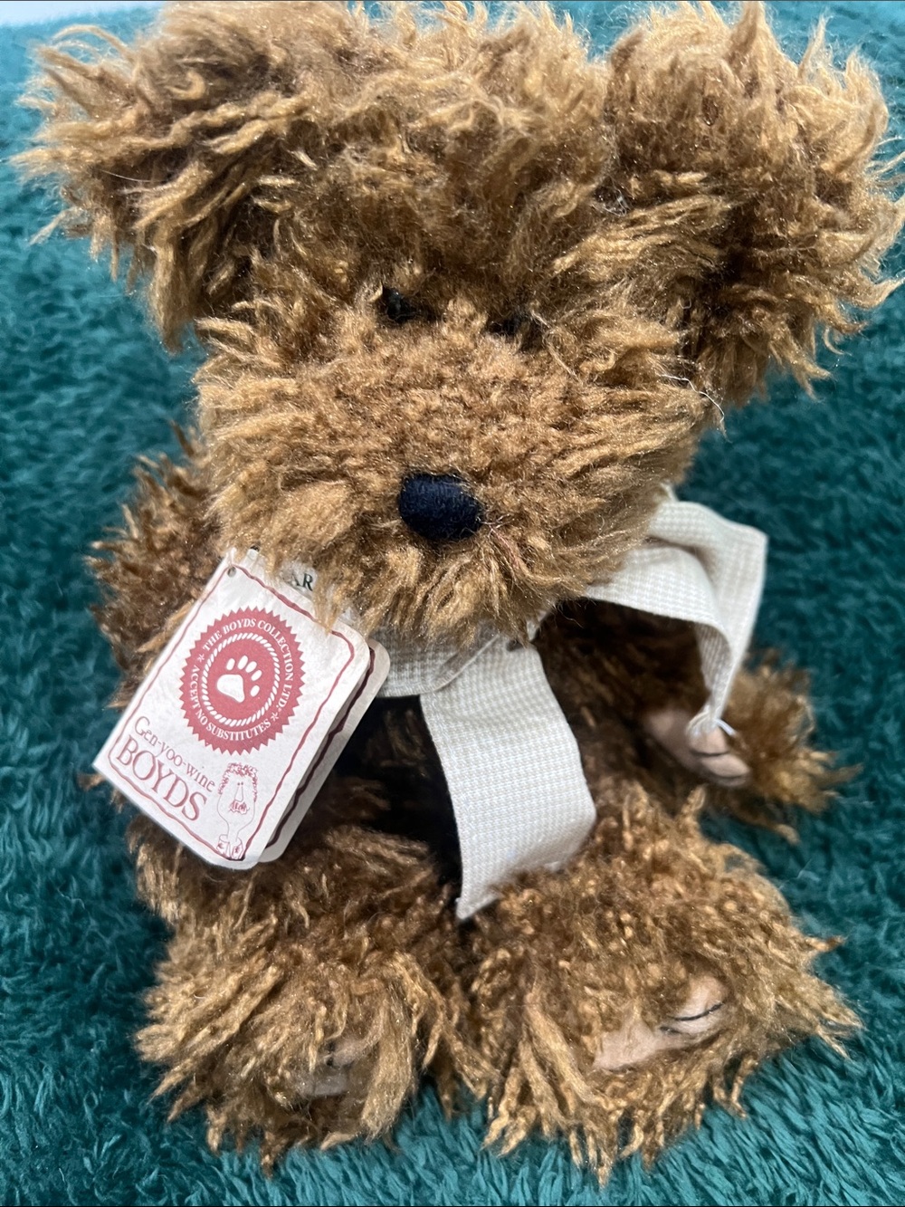 Boyds Bears Brown Shaggy Plush Bear with Cream Bow